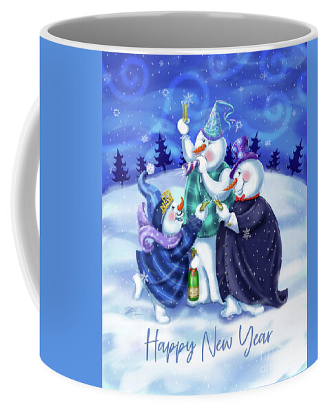 Snowman Coffee Mug featuring the mixed media Snowman Happy New Year by Shari Warren