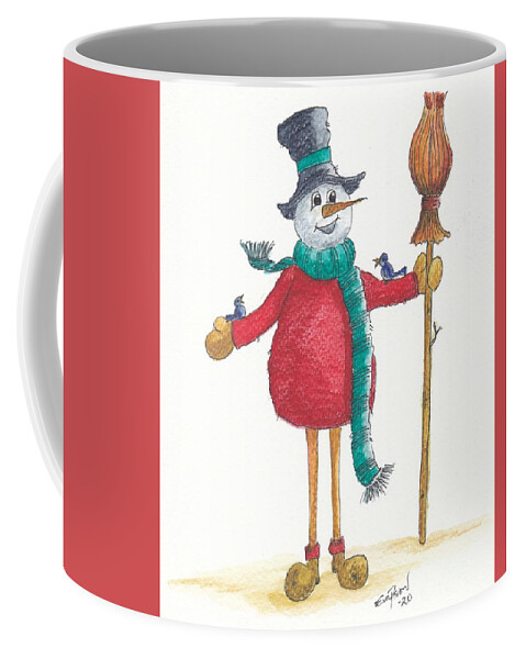 Snowman Coffee Mug featuring the painting Snowman with long legs by Eva Ason