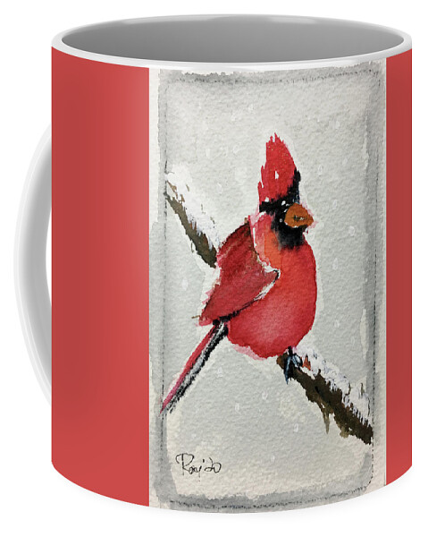Grand Tit Coffee Mug featuring the painting Snowy Cardinal by Roxy Rich
