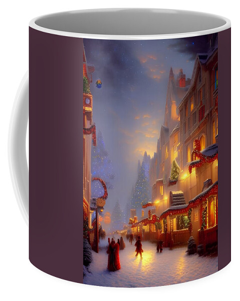 Digital Christmas Snow Shopping Coffee Mug featuring the digital art Snowy Christmas Shopping by Beverly Read