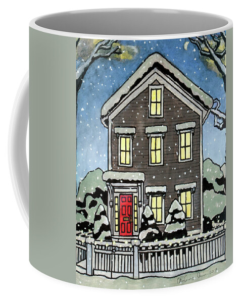 Snow Coffee Mug featuring the painting Snowy House by Pauline Lim