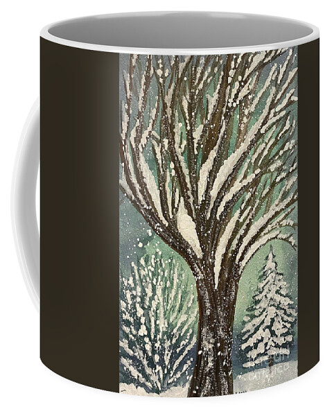 Snowy Yard Coffee Mug featuring the painting Snowy yard by Lisa Neuman