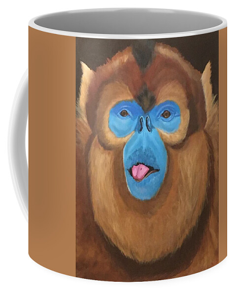  Coffee Mug featuring the painting Snub Nose Monkey-Back at You by Bill Manson