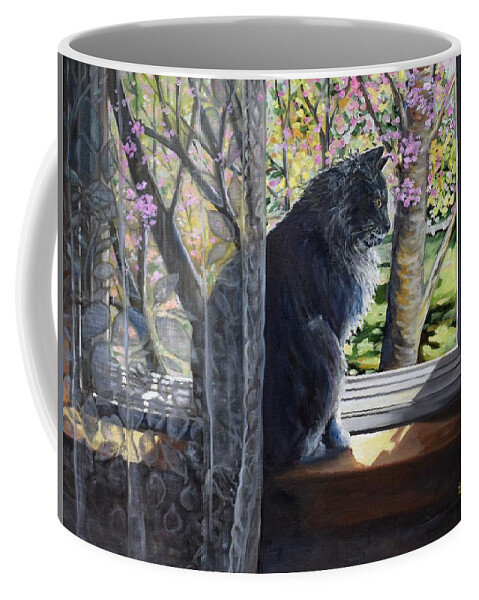 Cat Coffee Mug featuring the painting Soaking Up The Spring Sun by Eileen Patten Oliver