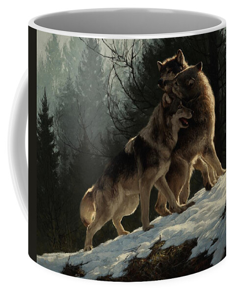 Wolf Coffee Mug featuring the painting Social Climbers by Greg Beecham