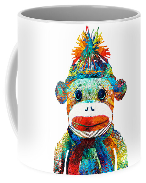 Sock Monkey Coffee Mug featuring the painting Sock Monkey Art - Your New Best Friend - By Sharon Cummings by Sharon Cummings