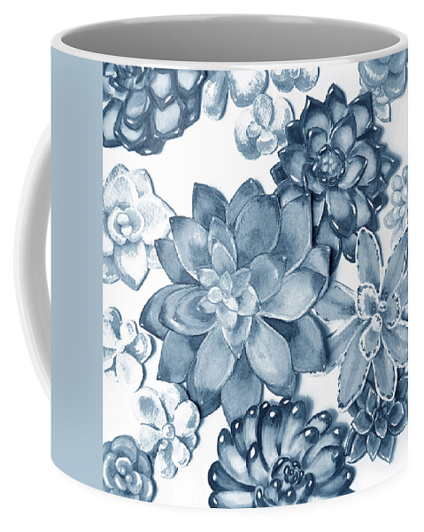 Blue Plant Coffee Mug featuring the painting Soft Indigo Blue Succulent Plants Garden Watercolor Interior Art IX by Irina Sztukowski