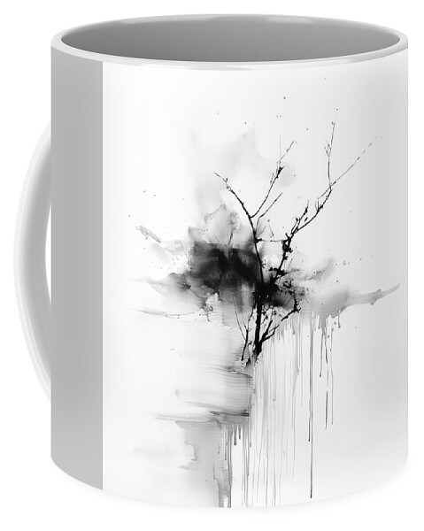 Nature Wabi Sabi Coffee Mug featuring the painting Solitary Grace - Weathered Branches Art by Lourry Legarde