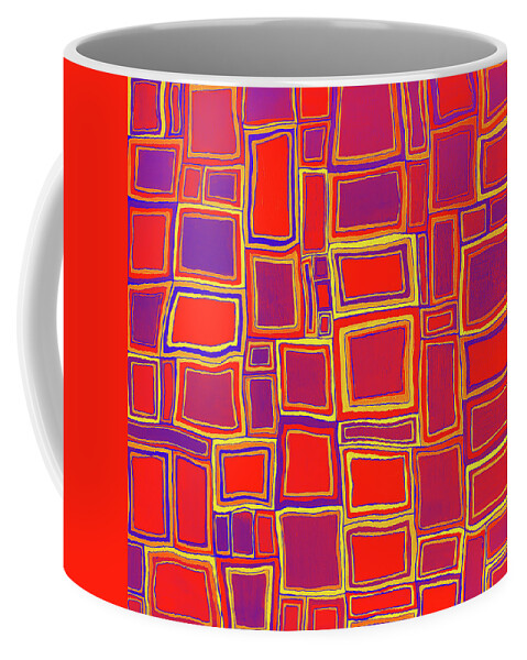 Red Coffee Mug featuring the digital art SOME LIKE IT HOT Abstract Squares in Red by Lynnie Lang