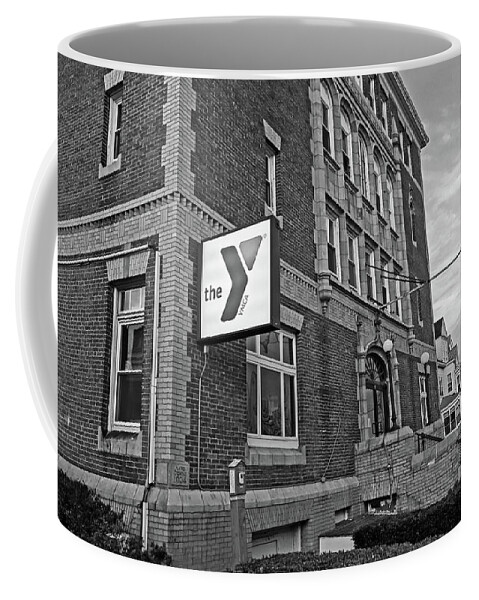 Somerville Coffee Mug featuring the photograph Somerville Massachusetts Highland Ave YMCA Black and White by Toby McGuire
