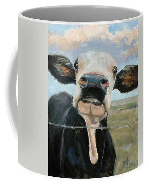 Cow Coffee Mug featuring the painting Something in the way she Moos by Billie Colson