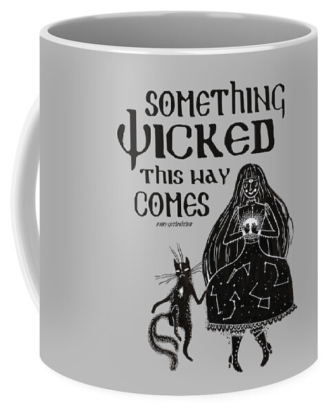 Something Wicked This Way Comes Coffee Mug featuring the digital art Something Wicked This Way Comes with Crystal Ball and Kitty by Jennifer Preston