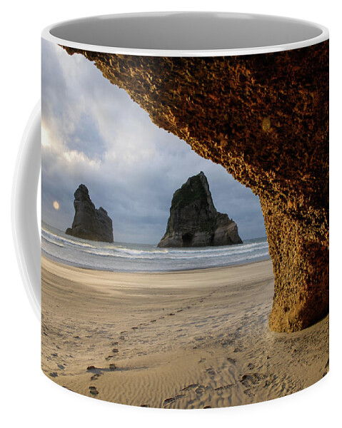 Wharariki Beach Coffee Mug featuring the photograph Castles Of Sand - Farewell Spit, South Island. New Zealand by Earth And Spirit