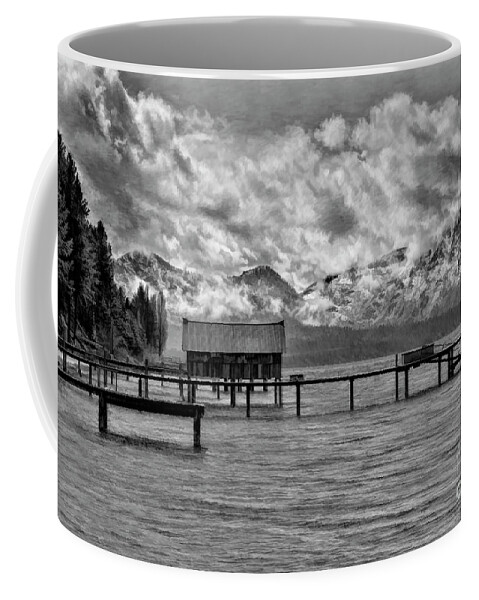  South Lake Tahoe Coffee Mug featuring the photograph South Lake Tahoe Boat Docks Black And White by Blake Richards