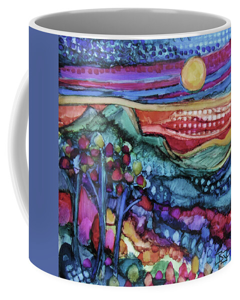 Alcohol Ink Semi Abstract Coffee Mug featuring the painting Southwest Moon Rising by Jean Batzell Fitzgerald
