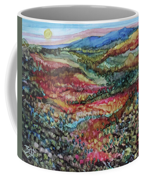 Colorful Landscape Coffee Mug featuring the mixed media Southwest River by Jean Batzell Fitzgerald