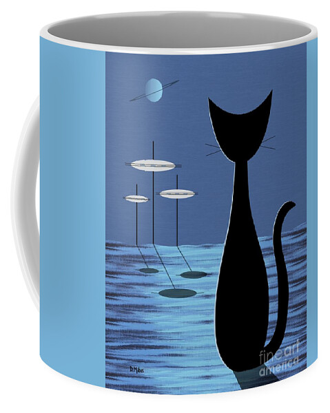 Cat Coffee Mug featuring the digital art Space Cat in Blue by Donna Mibus