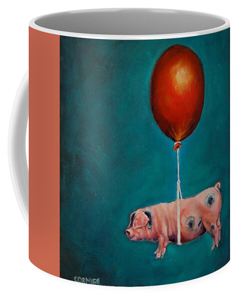 Balloon Coffee Mug featuring the painting Space Pork by Jean Cormier