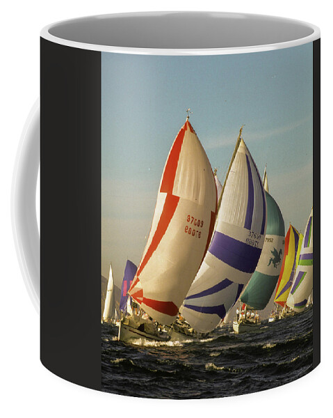 Sailing Coffee Mug featuring the photograph Spinnaker run to leward mark by David Shuler