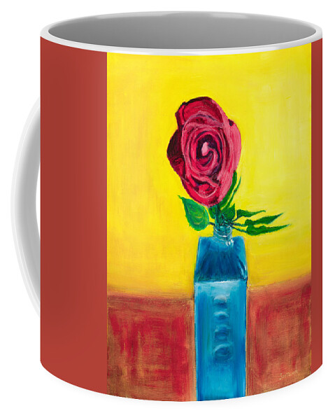 Rose Still Life Bold Colors Yellow Red Bronze Green Turquoise Coffee Mug featuring the painting Spiral Beauty by Santana Star
