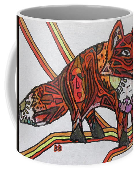 Fox Animal Wildlife Nature Abstract Red Orange Mask Coffee Mug featuring the mixed media Spirit Fox by Bradley Boug