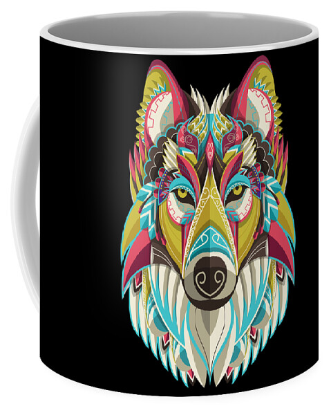 Wolf Coffee Mug featuring the painting Spirit Wolf Dog Colorful Mandala by Tony Rubino