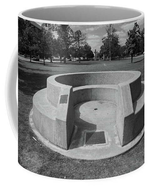 Spoonholder University Of Oklahoma Coffee Mug featuring the photograph Spoonholder on the campus of the University of Oklahoma in black and white by Eldon McGraw