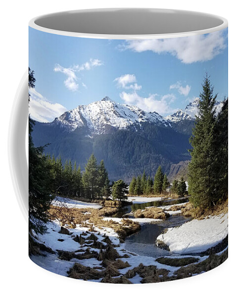 #alaska #juneau #ak #cruise #tours #vacation #peaceful #mendenhallglacier #glacier #capitalcity #snow #cold #clouds #postcard #mtmcginnis #dredgelakes #spring Coffee Mug featuring the photograph Spring at Mt. McGinnis by Charles Vice