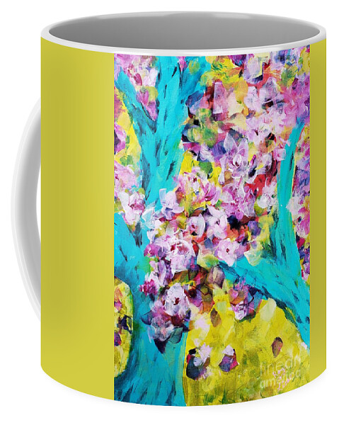 Whimsical Abstract Coffee Mug featuring the painting Spring Blossoms by Lisa Debaets