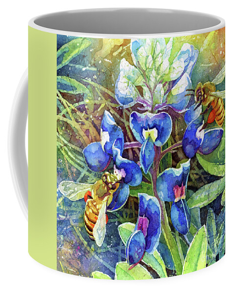 Bluebonnet Coffee Mug featuring the painting Spring Breeze - Bluebonnet and Bees by Hailey E Herrera