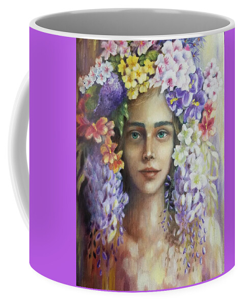Spring Coffee Mug featuring the painting Flower Girl. by Caroline Philp