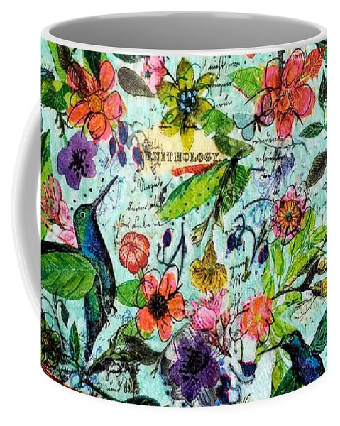 Collage Coffee Mug featuring the mixed media Spring Fantasy by Deborah Cherrin