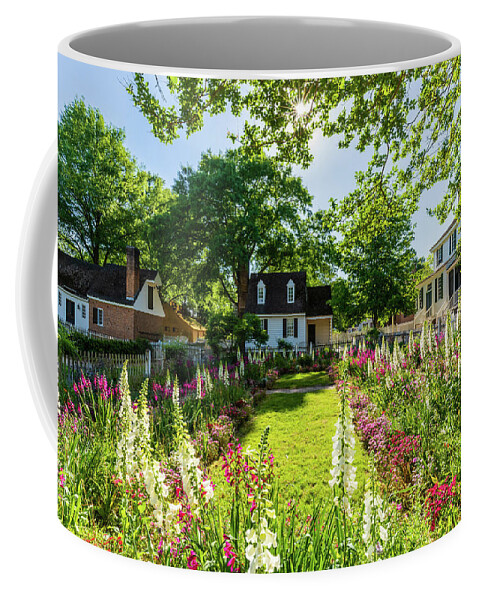 Colonial Williamsburg Coffee Mug featuring the photograph Spring Flowers in May at the Taliaferro-Cole Garden by Rachel Morrison