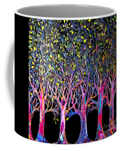 Trees Colorful Trees Eucalyptus Trees Forest Stylized Trees Illustrative Trees Leafy Trees Fantasy Trees Spring Forest Coffee Mug featuring the painting Spring Forest #7780 by Priscilla Batzell Expressionist Art Studio Gallery