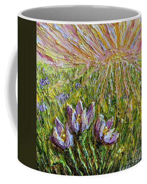Crocus Coffee Mug featuring the painting Spring has Sprung by Linda Donlin
