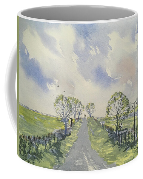 Watercolour Coffee Mug featuring the painting Spring Sky over York Road, Kilham by Glenn Marshall