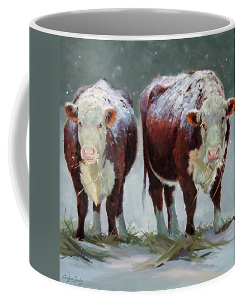 Ranch Animals Coffee Mug featuring the painting Spring Snow by Carolyne Hawley
