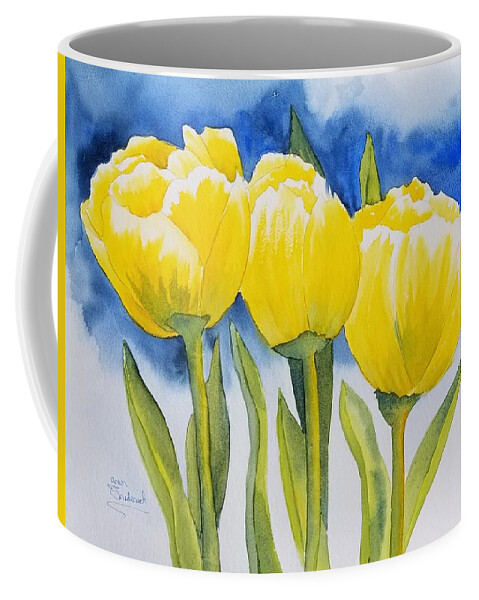 Yellow Tulips Coffee Mug featuring the painting Spring Tulips by Ann Frederick
