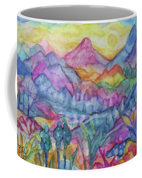 Colorful Expressionist Landscape Coffee Mug featuring the painting Spring Valley by Jean Batzell Fitzgerald