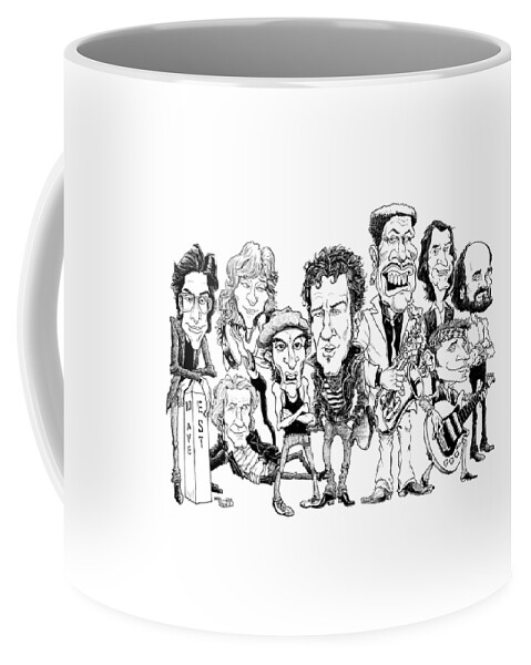 Caricature Coffee Mug featuring the drawing Springsteen and the E Street Band by Mike Scott