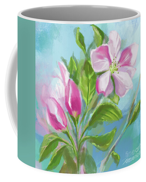 Apple Coffee Mug featuring the mixed media Springtime Apple Blossoms by Shari Warren