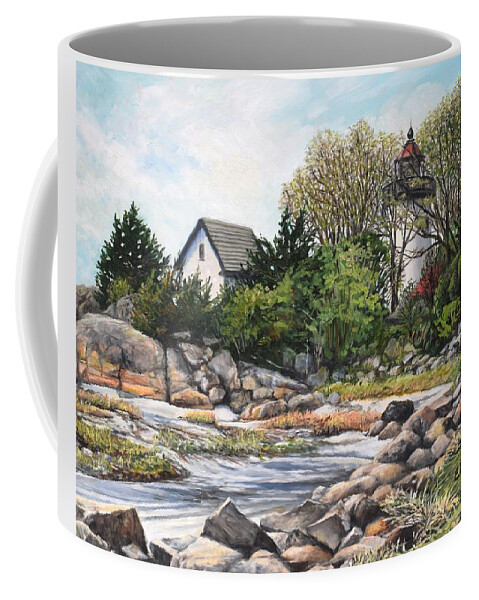 Squam Coffee Mug featuring the painting Squam Light, Spring by Eileen Patten Oliver