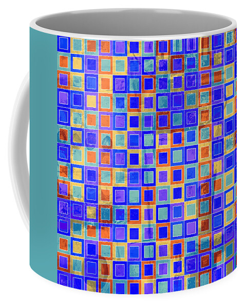 Art With Squares Coffee Mug featuring the digital art SQUARE MELONS Purple Orange Abstract Squares by Lynnie Lang