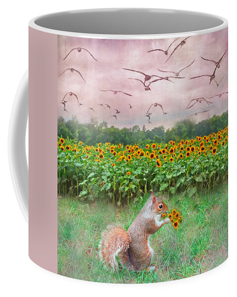 Squirrel Coffee Mug featuring the photograph Squirrel Eating Sunflowers by Aimee L Maher ALM GALLERY