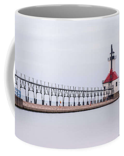 Lighthouse Coffee Mug featuring the digital art St. Joseph North Pier Lighthouse by Kevin McClish