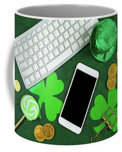 St Patrick Coffee Mug featuring the photograph St Patrick's Day desktop blog hero header flat lay. by Milleflore Images