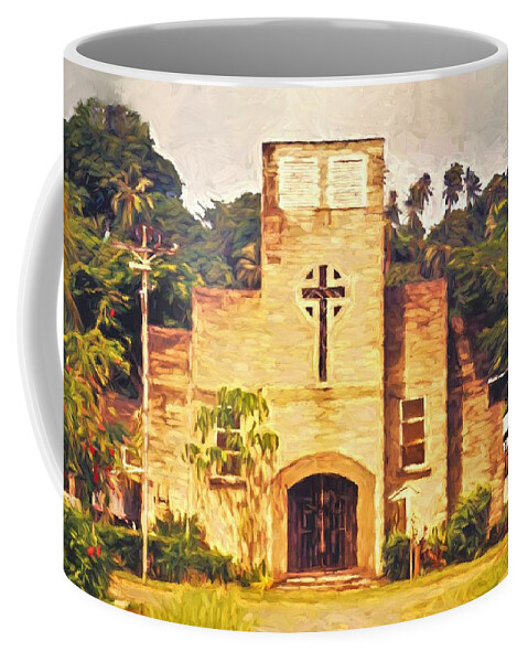 Gizo Coffee Mug featuring the mixed media St Peter's Cathedral in Gizo by Joan Stratton