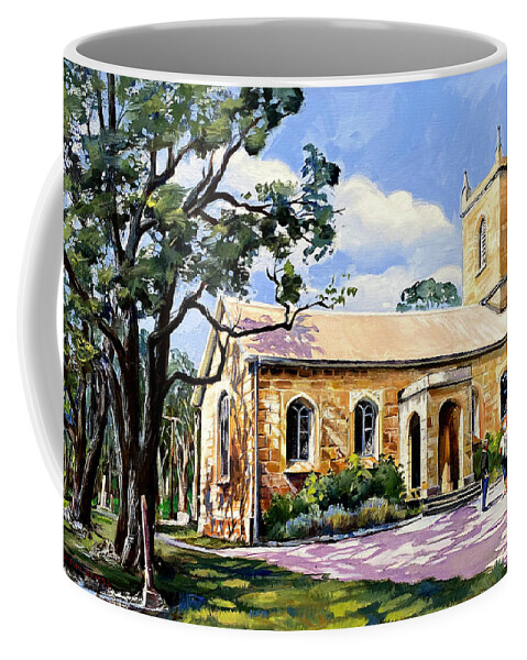 Sandstone Coffee Mug featuring the painting St Thomas Church at Mulgoa by Shirley Peters
