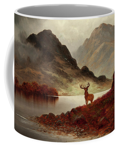 Stag At Bay Coffee Mug featuring the painting Stag at Bay by F Carl