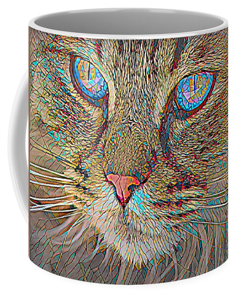 Cat Coffee Mug featuring the digital art Stained Glass Cat by Deborah League
